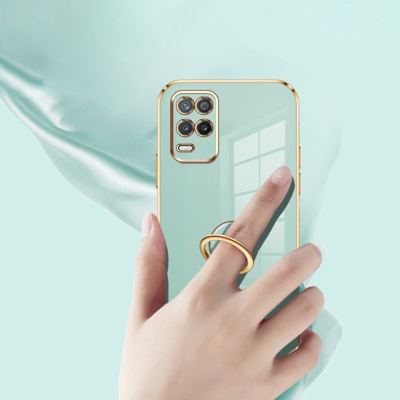 Andyh Casing Ponsel Silikon Ultra Tipis Untuk OPPO Realme8 5G Realme Narzo 30 5G Realme V13 Q3i 5G Deluxe Fall Protection Gold Band Dengan Jam Cincin Dan Lanyard Gratis