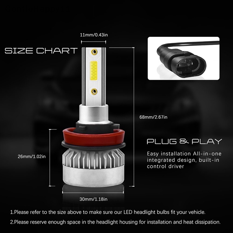 Gentlehappy 1pasang TXVSO8 H7 COB LED Headlight Bulbs 110W 20000LM High Low Beam Cahaya Putih  Id