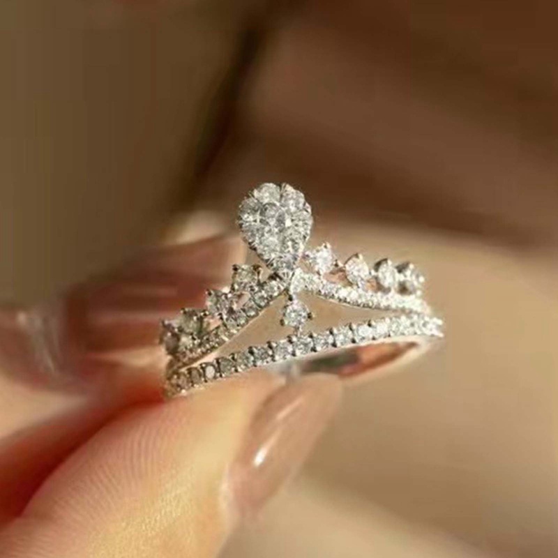 Cincin Mahkota Janji Fashion Baru Untuk Wanita Kristal Zirkon Pengantin Pesta Pernikahan Perhiasan Halus Perempuan Engagement Ring Hot