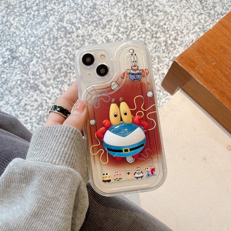 IPHONE Air sac Penebalan Pelindung case Untuk Iphone14 13 12 11 Pro MAX X XR XS Max7 8 Plus Kartun SpongeBob Stereoskopik Anti-drop