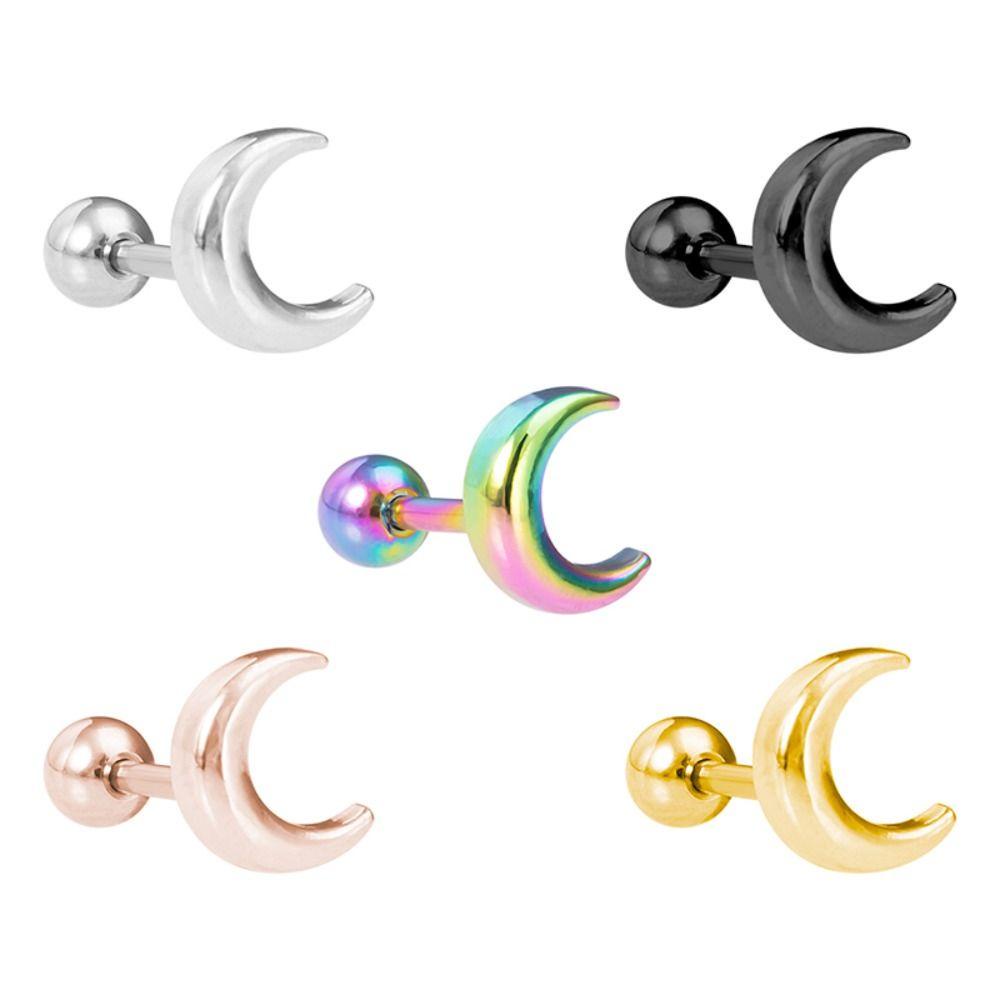 Needway   Moon Stud Earrings Daily Retro Wanita Perhiasan Stainless Steel Anting Korea Temperamen Geometris Telinga Tulang Kuku