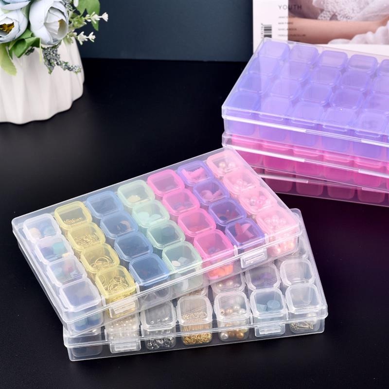 28kisi Kotak Penyimpanan Plastik Warna-Warni Bening Universal Tahan Debu Nail Art Dekorasi Wadah Transparan Persegi Kosong Cincin DIY Beads Jewelry Organizers