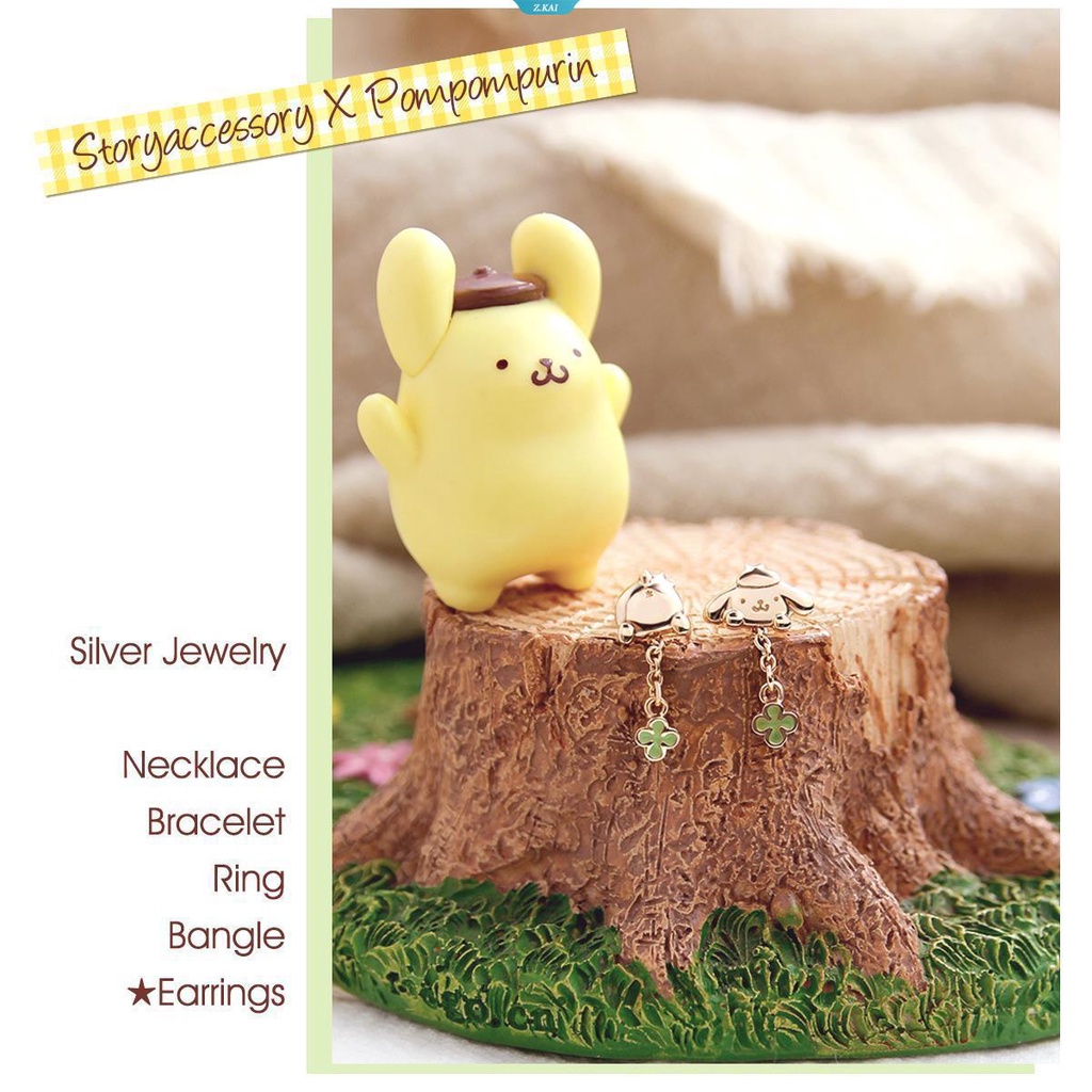 Sanrio Perhiasan Pom Pom Purin Butt Clover Electroplating Sterling Silver Anting Sanrio Aksesoris Hadiah Ulang Tahun Cewek [ZK]