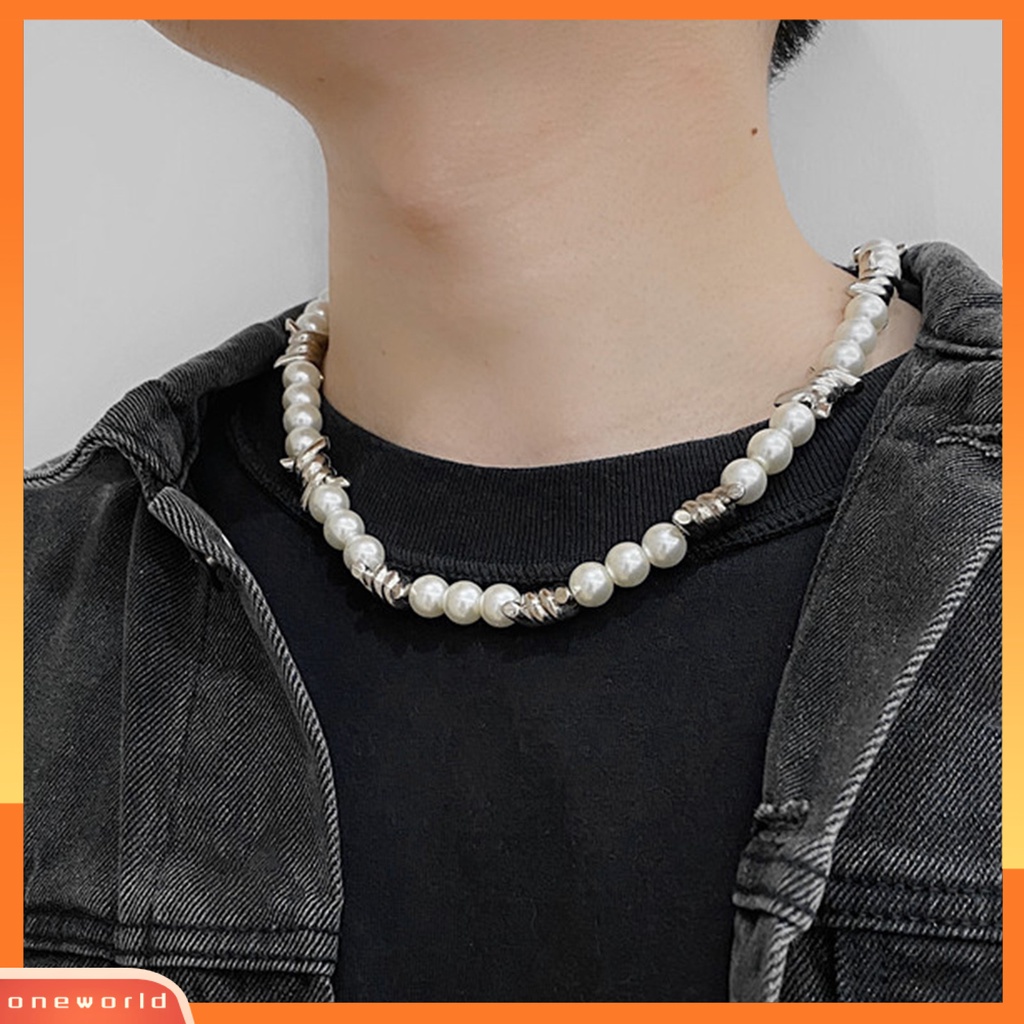 [ONE] Kalung Pasangan Eye-catching Anti Luntur Alloy Shiny Imitasi Pearl Stylish Necklace Untuk Wanita