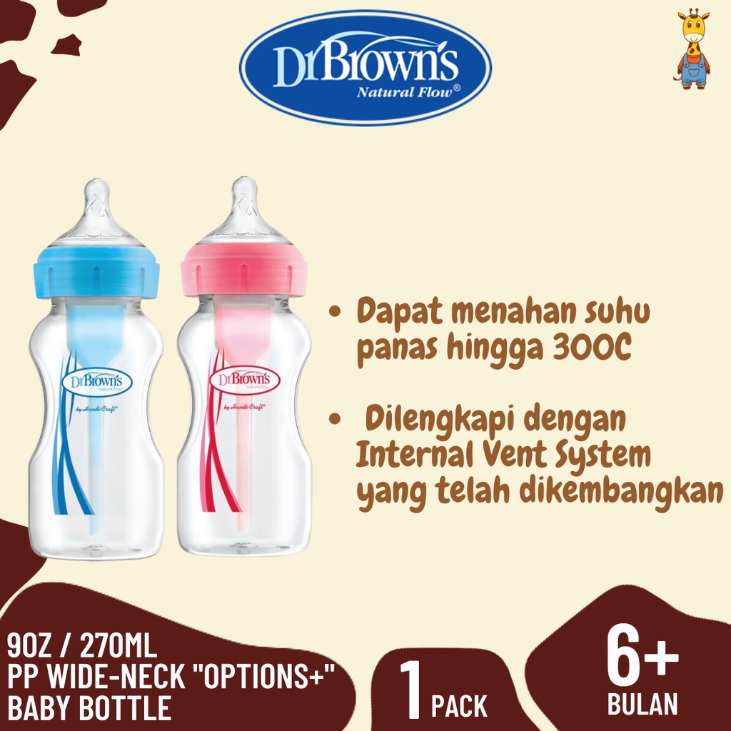 Dr.Brown's 9oz / 270ml PP Wide-Neck &quot;Options+&quot; Baby bottle, 1- Pack / Botol Susu