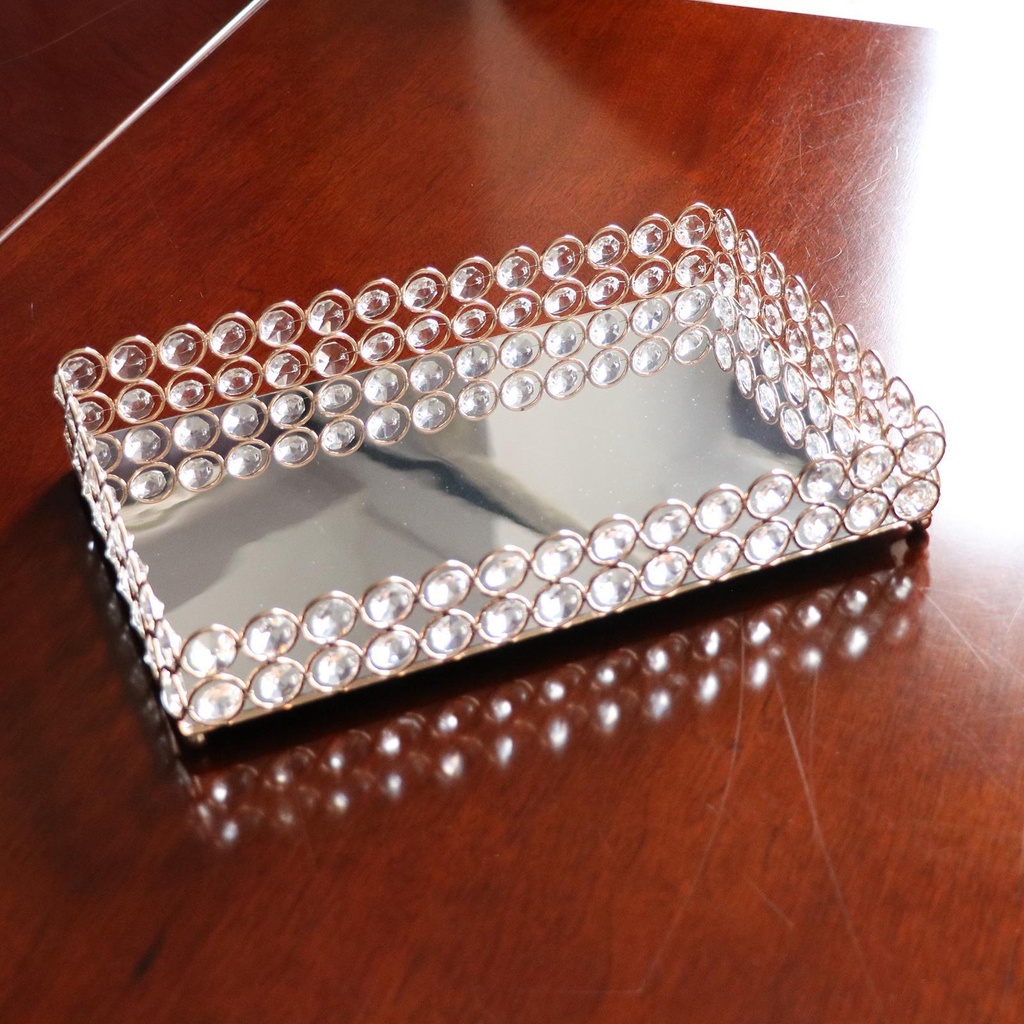 3ukuran - Mirrored Tray Home Nampan Vanity Decor Perhiasan Crystal 30x20x5cm Makeup Parfum