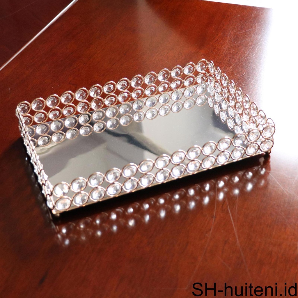 3ukuran - Mirrored Tray Dekorasi Rumah Crystal Vanity Makeup Parfum Jewelry Tray 30x20x5cm