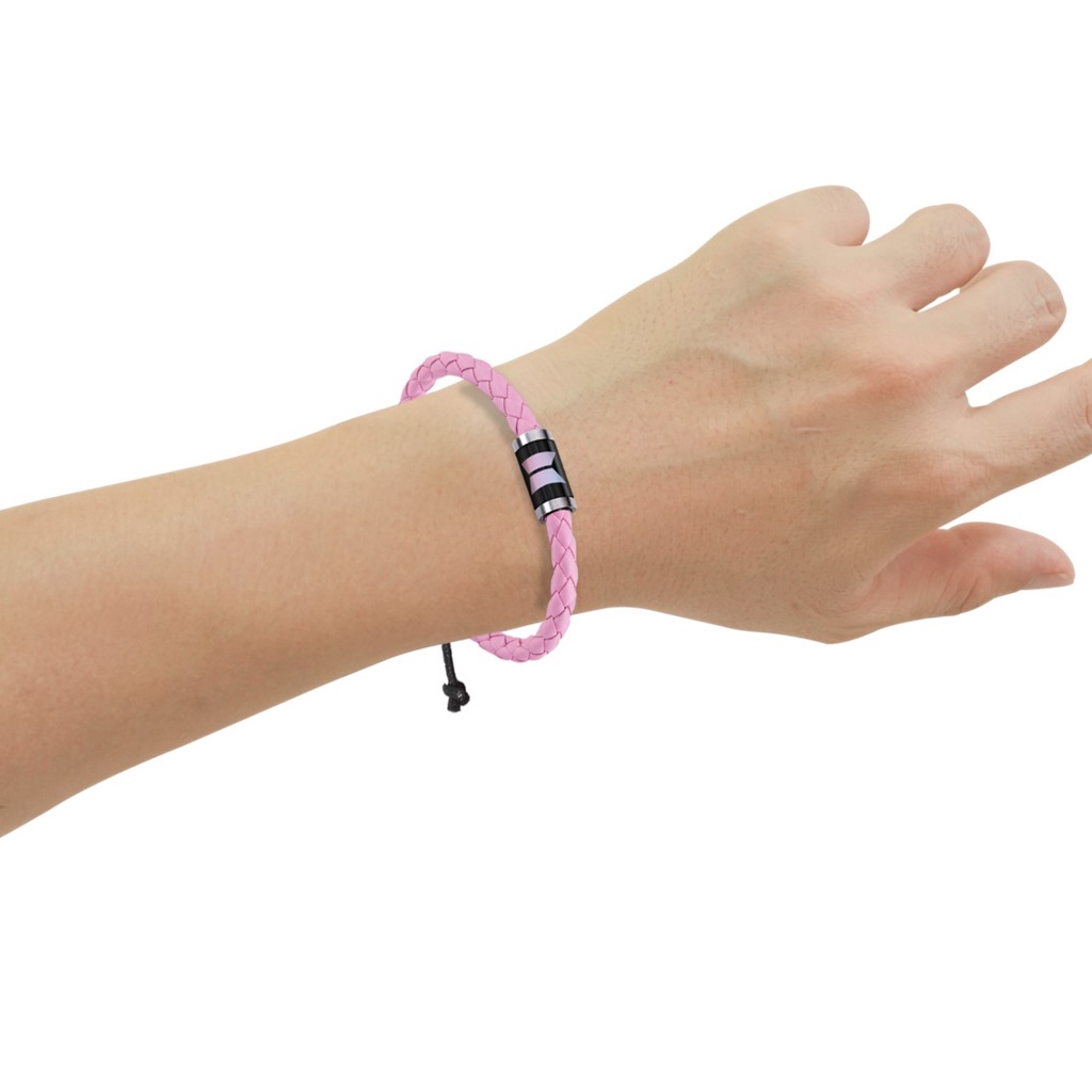 Gelang Custom Simple Adjustable Free Request Nama Logo Gambar Tulisan Edisi Pink Putih Coklat Hitam Tali Kulit Kepang Tabung Stainless Steel Pria Wanita