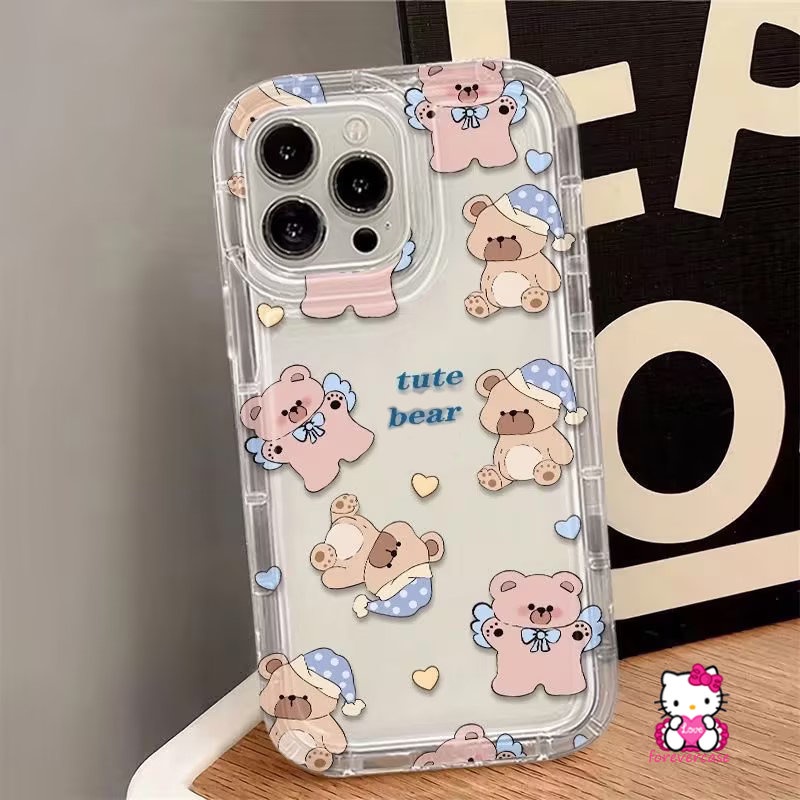 Cute Little Bear Transparan Airbag Shockproof Case Untuk Redmi 10A 9C NFC 9T 12C A1 10 9 9A Redmi Note 11 8 10s 11s 10 Pro Max9 10 POCO F4 Bunga Tulip Kartun Kelinci Soft Case