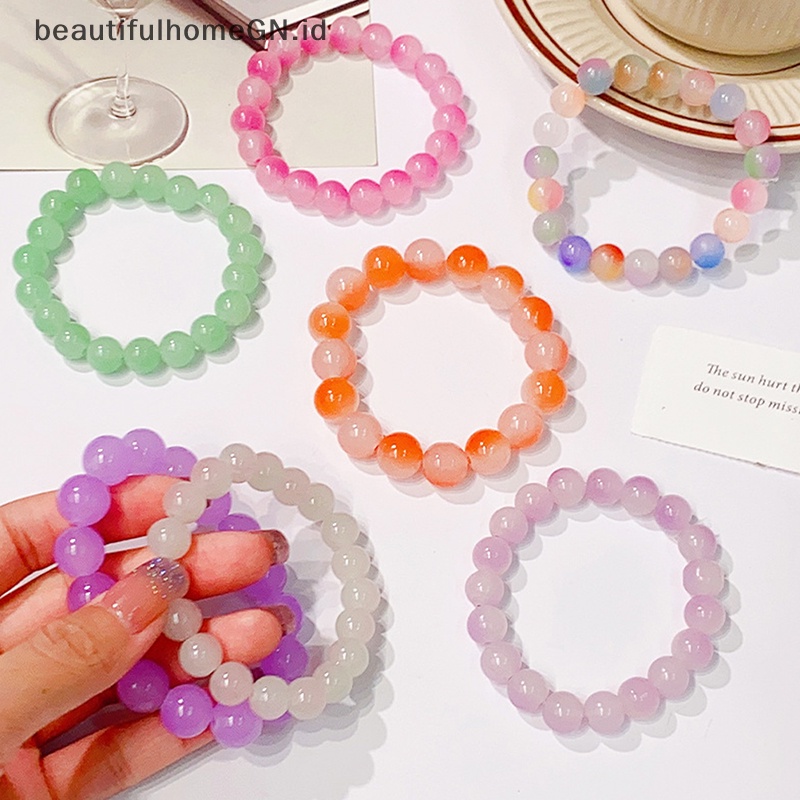 {Cantik} Gelang Manik-Manik Warna Gradual Giok Putih Bodhi Untuk Wanita Pria Gelang Tasbih Keberuntungan Gelang Batu Giok Imitasi Gradasi~