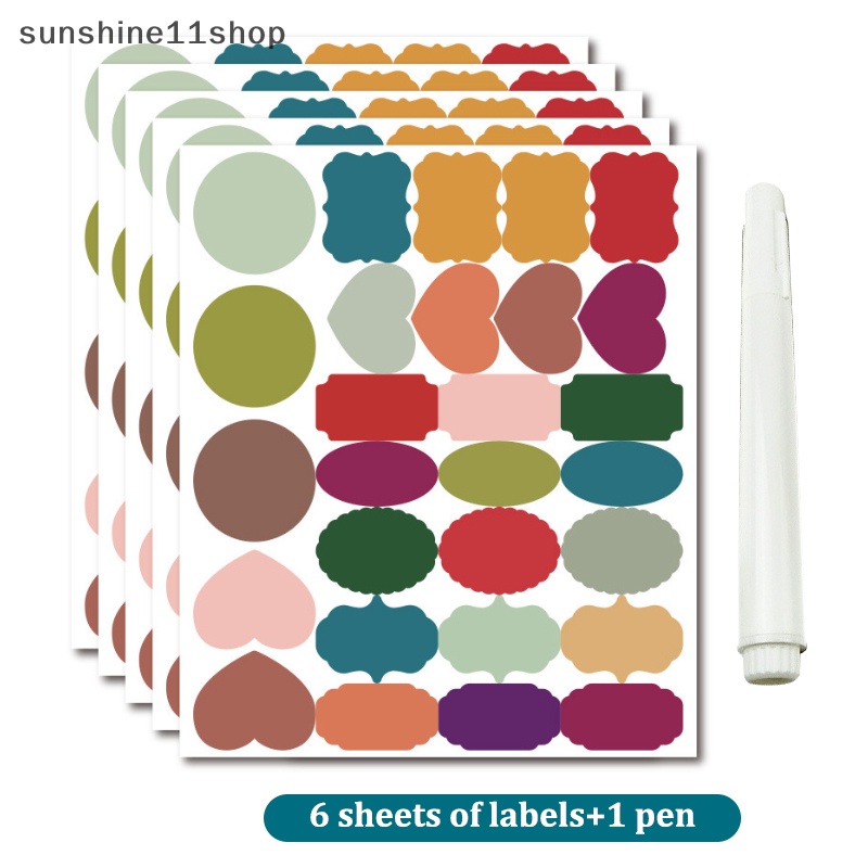 Sho 6PCS /Set Papan Tulis Yang Dapat Dihapus Label Rempah DIY Stiker Kerajinan Rumah Tangga Dapur Organizer Label Papan Hitam Stiker Dengan Pulpen N