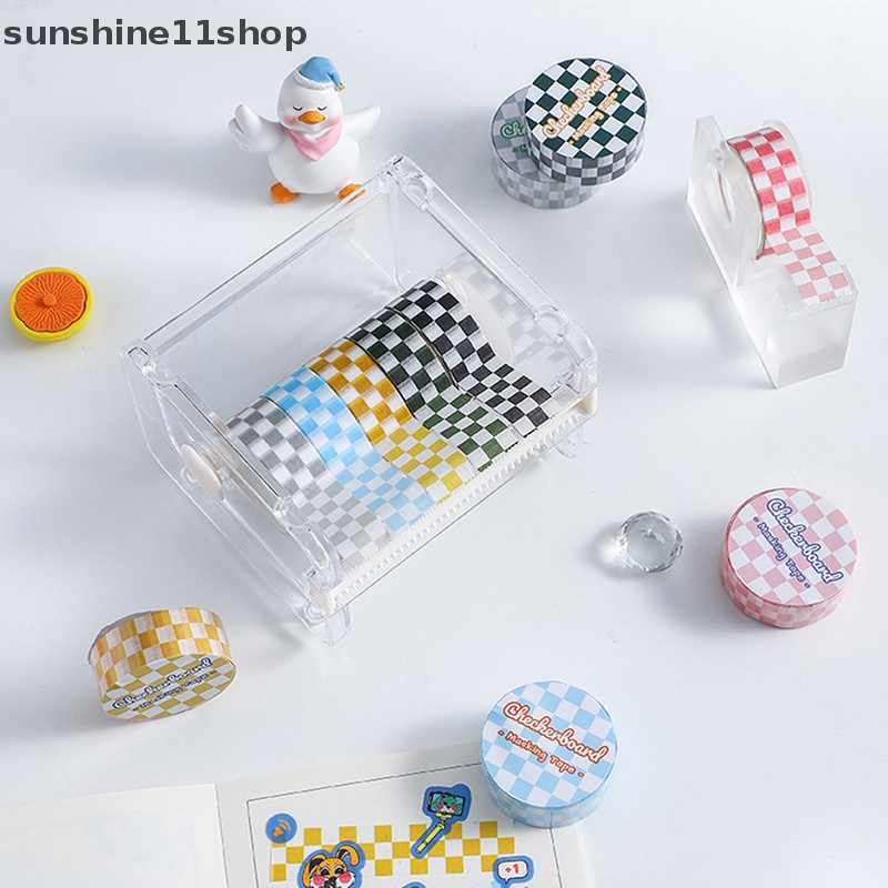 Sho 1roll Checkerboard Washi Tape Untuk DIY Jurnal Scrapbooking Diary Planners Perlengkapan Kerajinan Tangan N