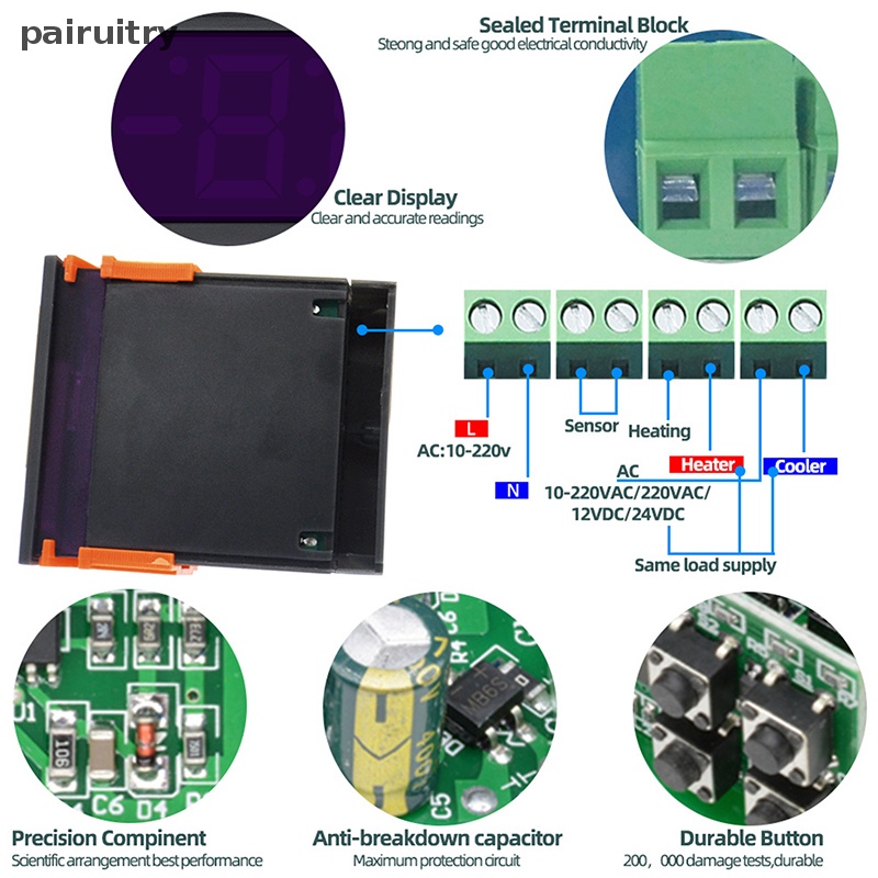 Prt LED Berkualitas Universal Digital STC-1000 Temperature Controller Thermostat DC12V DC24V AC110-220V Controller PRT