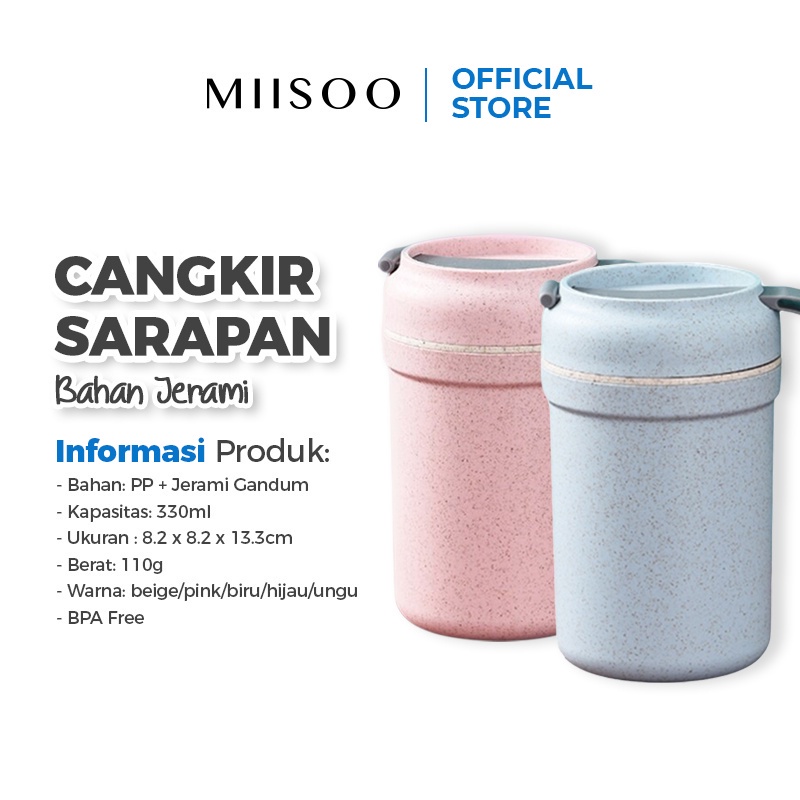 MIISOO Cangkir Sarapan Multifungsi Mangkuk Sup Jerami Gandum Piknik Portable 330ml TMT0018-2 Mangkok Sup Portable Cangkir Sarapan Soup Cup Anti Tumpah