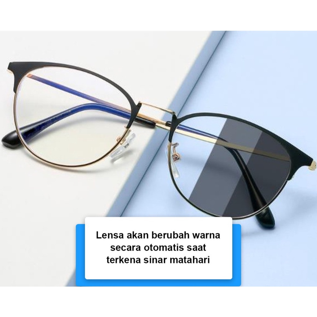 Kacamata Lensa Photocromic Anti Radiasi Wanita Pria Kacamata Bingkai Titanium Perubahan Warna Photochromic