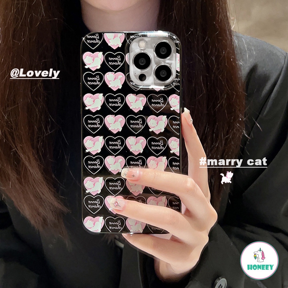 IPHONE Retro Gadis Kartun Kucing Kitten Pink Love Art Phone Case Untuk Iphone14 13 12 11 Pro Max Xr Xs 7 8 Plus Case Cute Sweet Cover