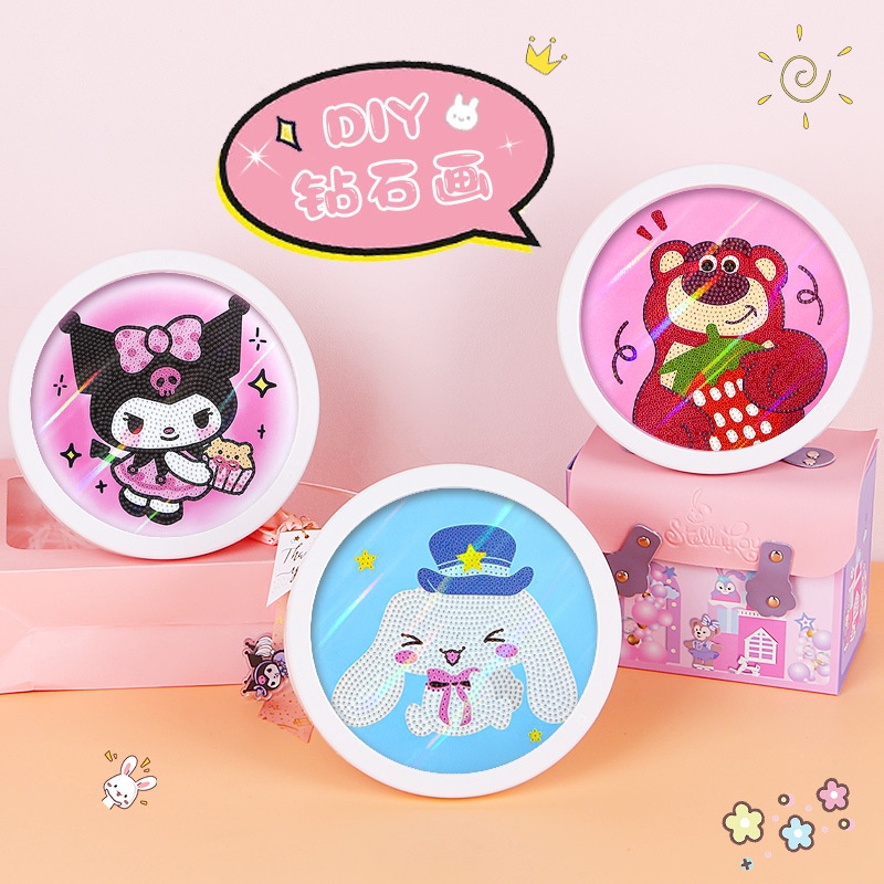 Painting Sanrio Diy Lukisan Berlian untuk Anak-anak Pemula Mudah Kristal Berlian Kartun Stiker Berlian Anak Edukasi Buatan Tangan Lukisan Berlian