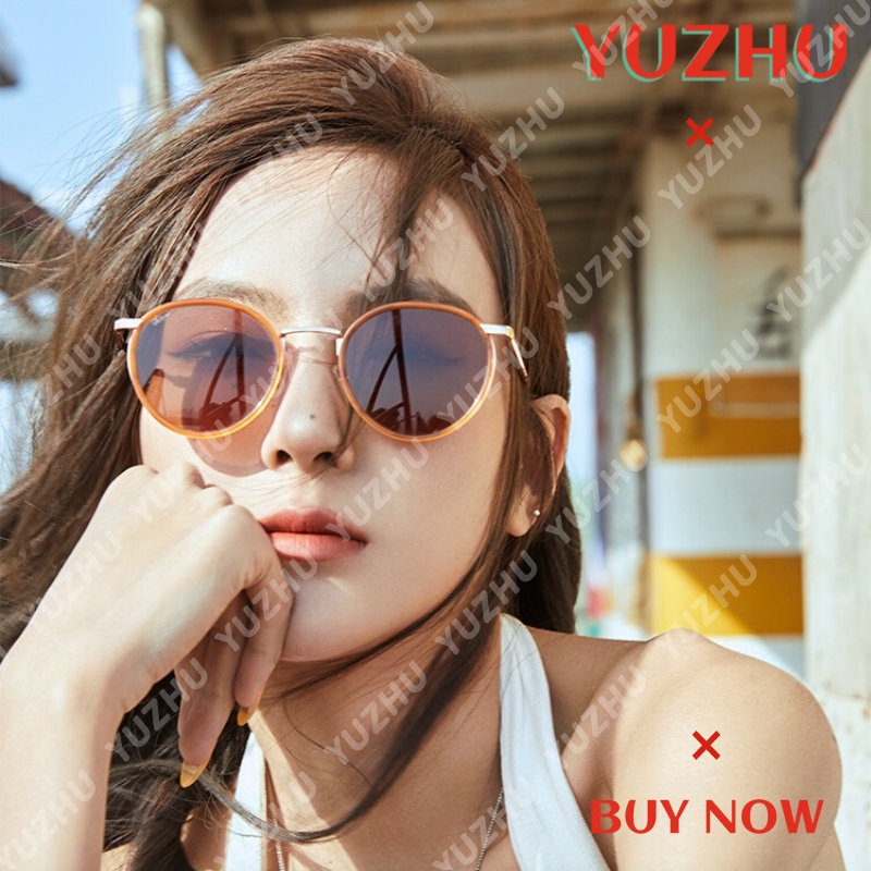 (YUZHU) Vintage Bingkai Bulat INS Gaya Kacamata Hitam Korea Fashion Bingkai Logam Kerai Sunglasses Untuk Wanita