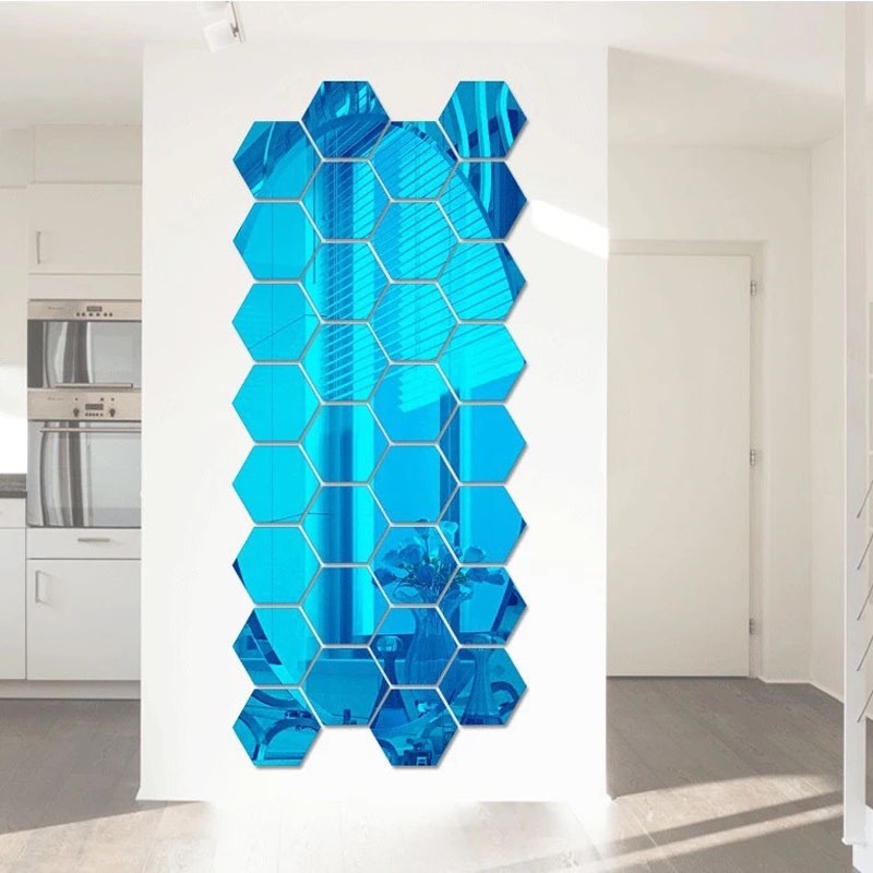 [Unggulan]3D Cermin Geometris Stiker Dinding Warna-Warni Hexagon Akrilik Mirror Sticker Removable Self Adhesive Mosaic Tiles Decals DIY Dekorasi Rumah Kamar Tidur Ruang Tamu Seni Cermin