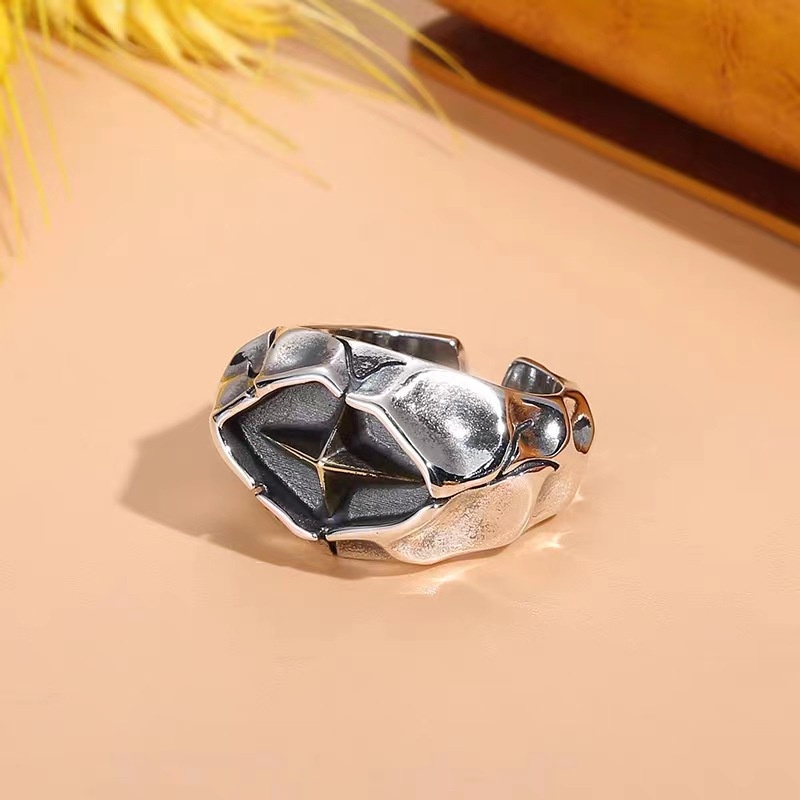 Cincin Pria Model Antik Dengan Model Salib Retak Dan Desain Starburst - Pernyataan Fashion Trendy