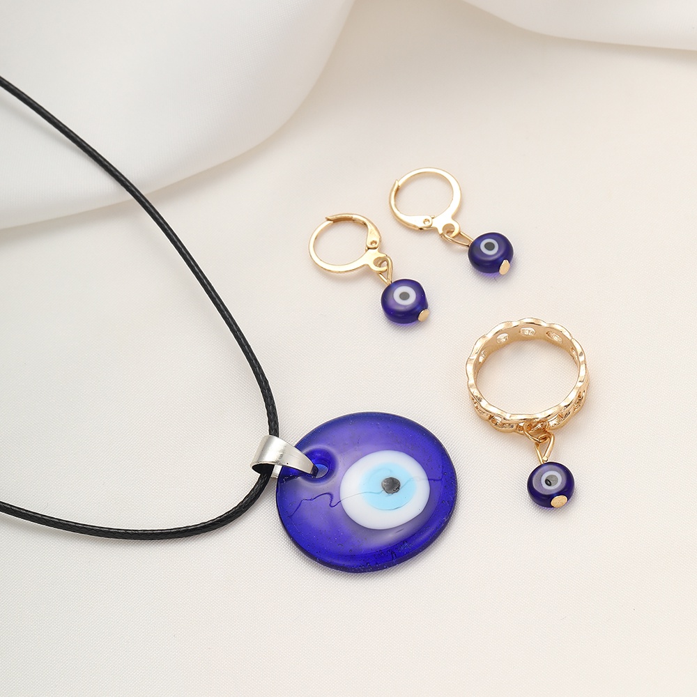 5 Pcs Fashion Evil Eye Set Kalung Liontin Emas Cincin Gelang Anting Unisex Perhiasan Aksesoris