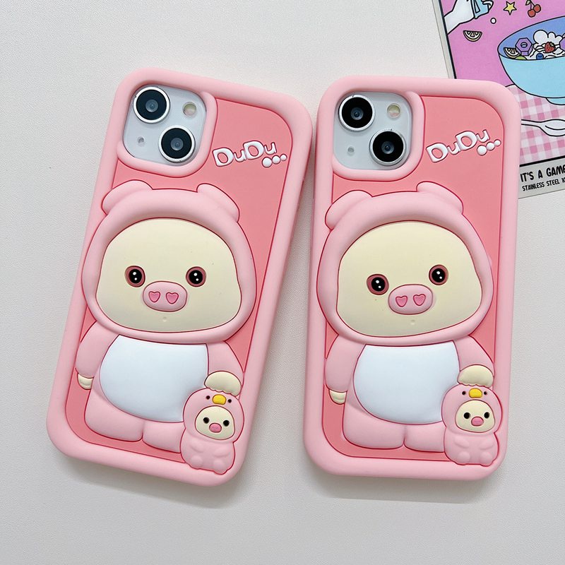 Stereoscopic Cute Pink Pig Silicone Soft Case for IPhone 11 12 13 14 Pro Max TPU Phone CASE Cute Pretty Girl's Fashion