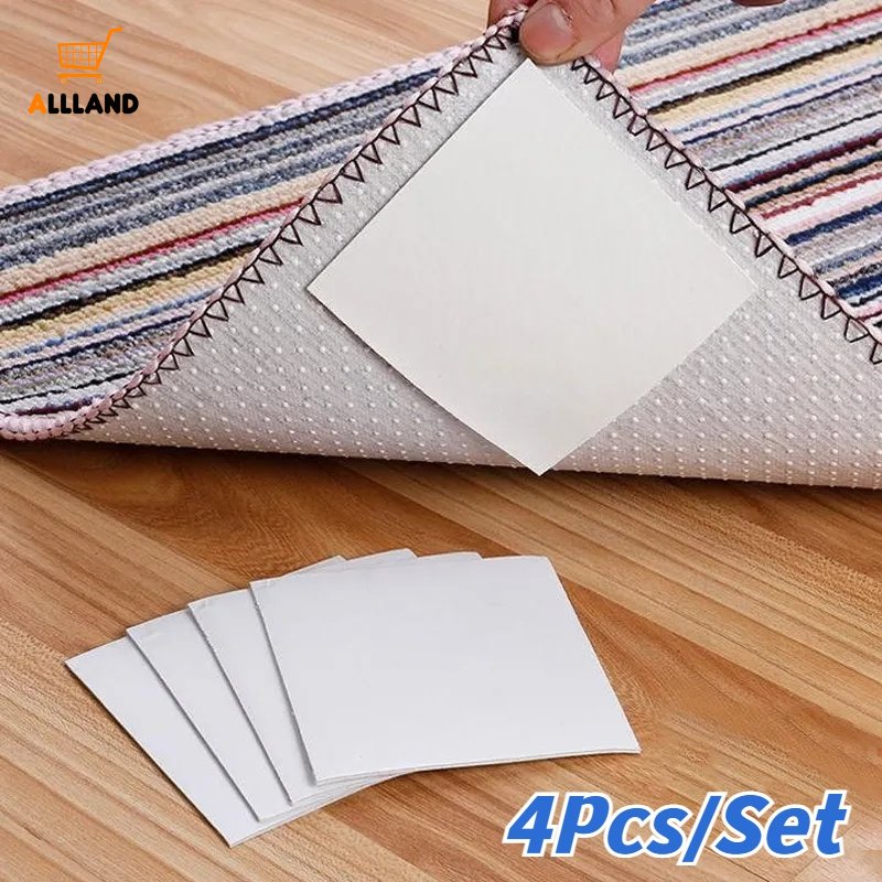 4pcs /Set Karpet Persegi Putih Stiker Anti-curling/ Alas Lantai Perekat Diri Bantalan Cengkrem Anti slip