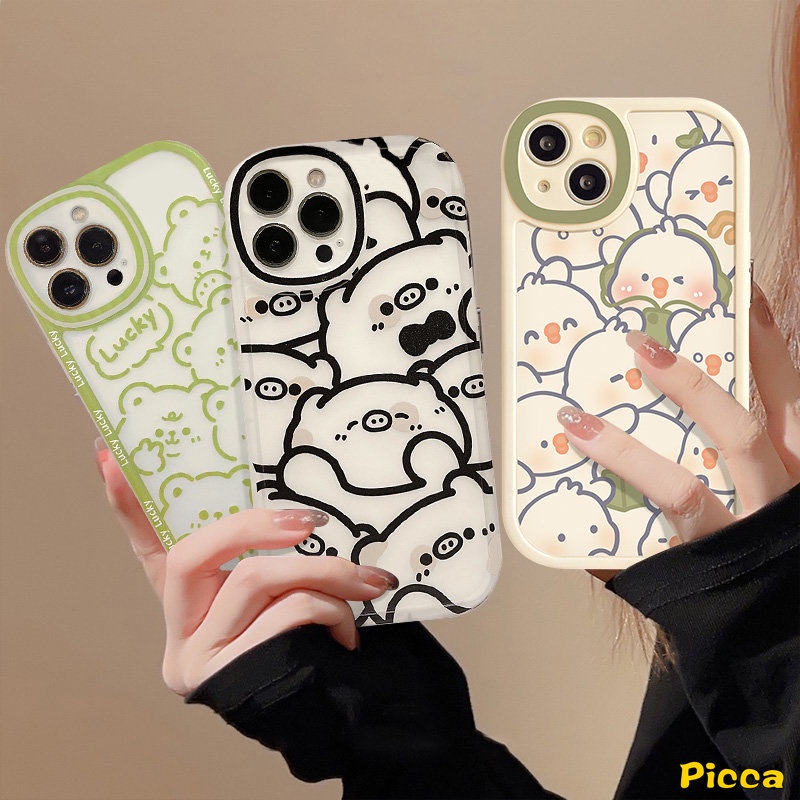 Case Untuk VIVO Y36 Y16 Y33s Y17 Y11 Y02 Y22 Y21 Y15s Y22s Y20 Y12i Y35 Y12 V25E Y30 Y20s Y15 Y20i Y21s V25 Y15A Y51 Y91 Y91C Y31 Lembut Full Belakang Kartun Babi Bebek Lucu Lucky Bear Case