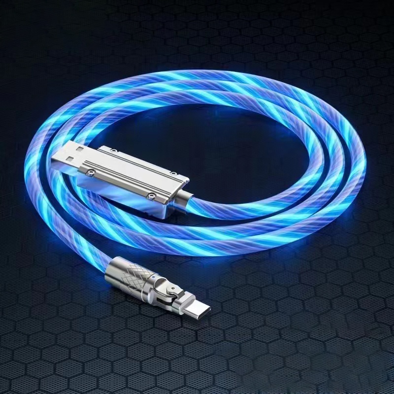 Kabel Pengisian Cepat Kabel USB 120W Lampu LED USB C Streamer Light LED USB C Cord Tipe C Kabel Putar Glow Mengalir Untuk Xiaomi 1M