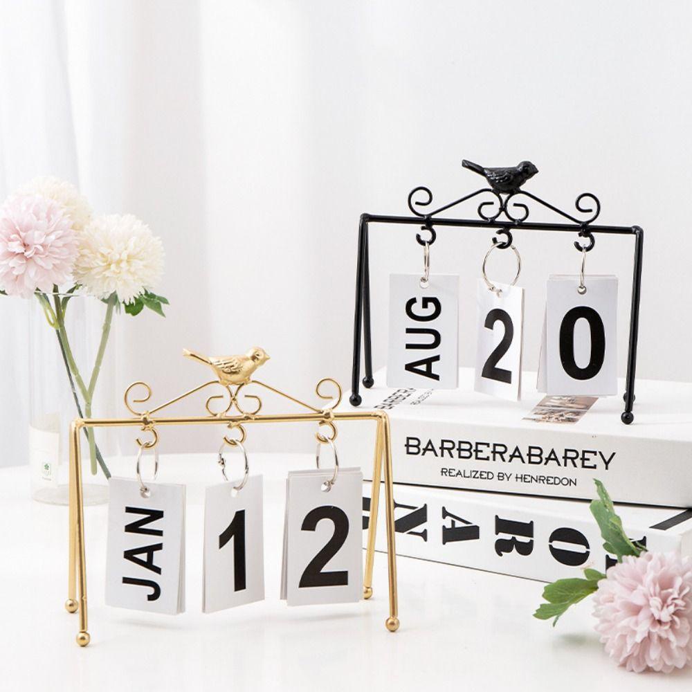 Mxbeauty Standing Perpetual Calendar Metal Coiled Monthly Daily Home Office Stationery Ins Style Flipping Perpetual Calendar