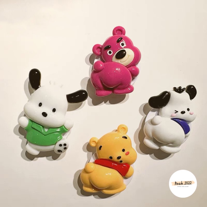 3d DIY Cute Strawberry Bear Manyo Winnie The Pooh Phone Grip Glossy Braket Lipat Kartun Melody Kuromi Indah Pochacco Kucing Lucu Puppy Universal Scalable Phone Stand Holder