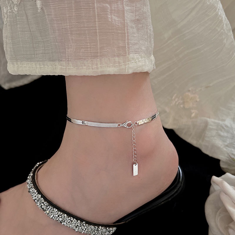 Fashion Korea Tren Wanita Datar Ular Rantai Gelang Tidak Luntur Ankle Chain Mahasiswa Pacar Gelang Kaki