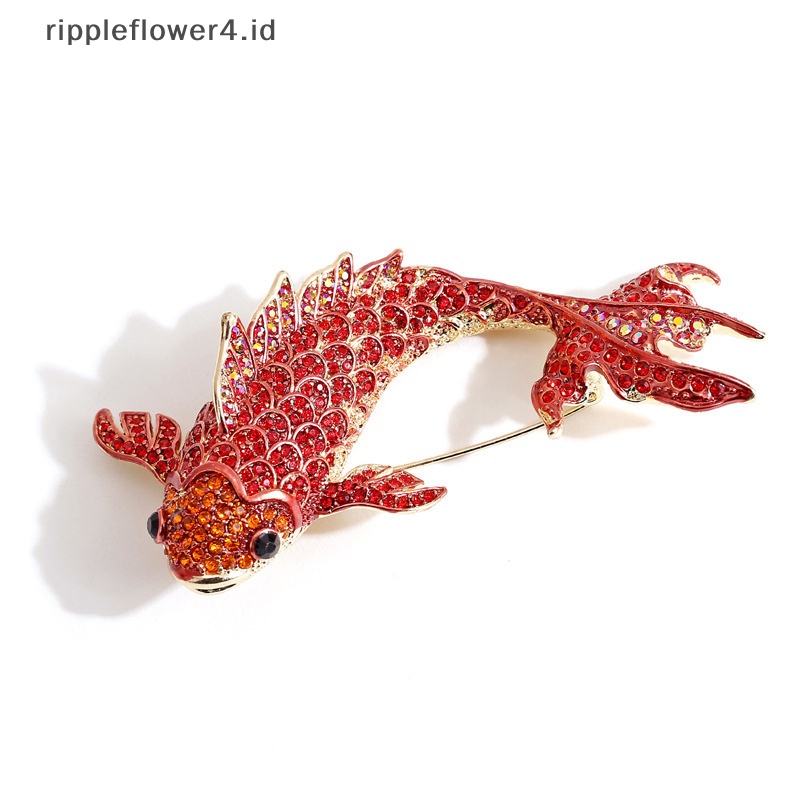 {rippleflower4.id} Perhiasan Bros Kristal Ikan Merah Vintage Untuk Wanita Strass Pin Dan Aksesoris~