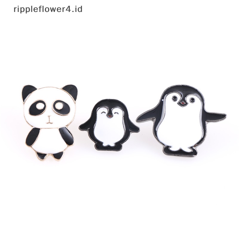 {rippleflower4.id} 1pc Kartun Lucu Enamel Pin Pinguin Panda Hewan Jaket Bros Badge~