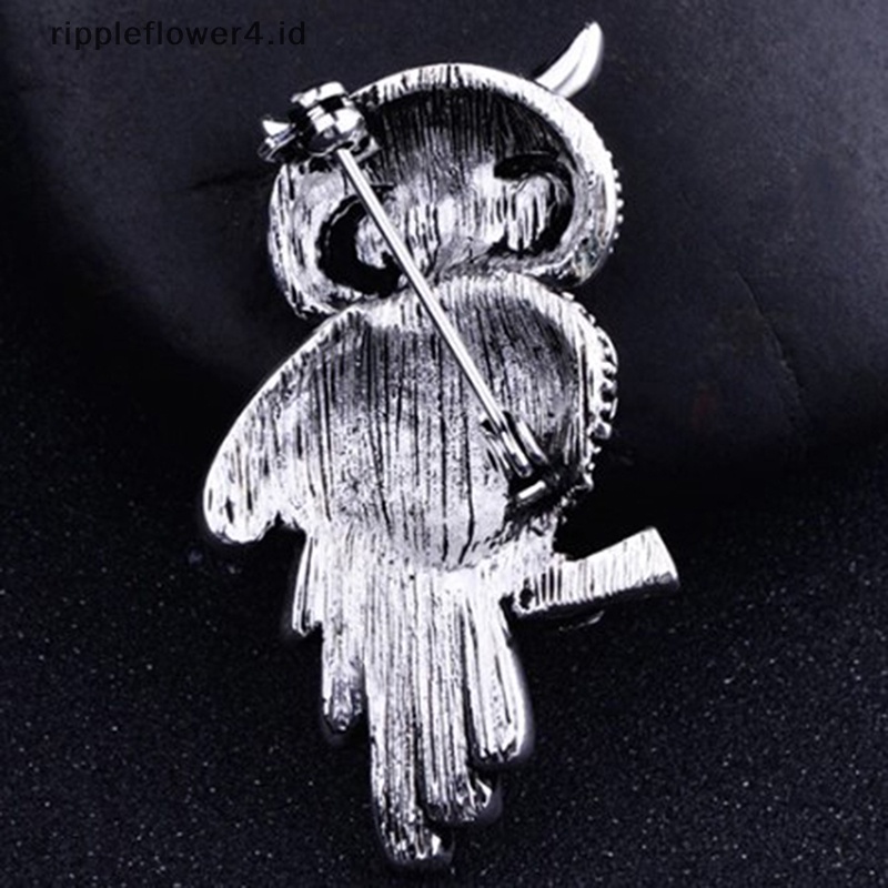 {rippleflower4.id} Fashion Halus Burung Hantu Bros Trendi Paduan Seng Berlian Imitasi Bros Lencana Pin Baru~