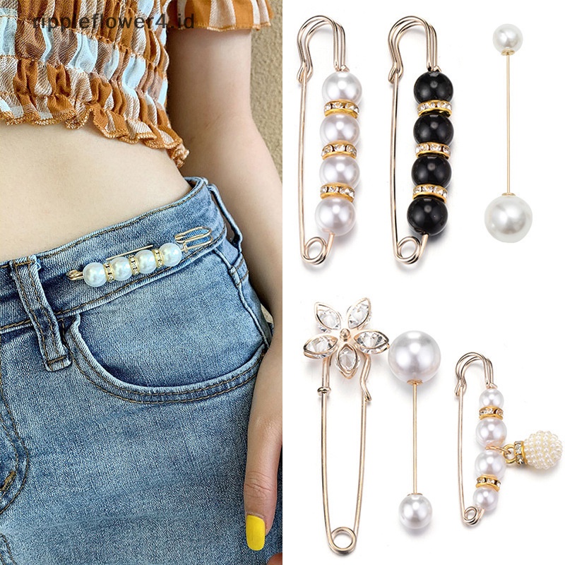 {rippleflower4.id} 10pcs Mutiara Bros Pengencang Pinggang Pin Anti-Cahaya Membuka Bawah Bros~