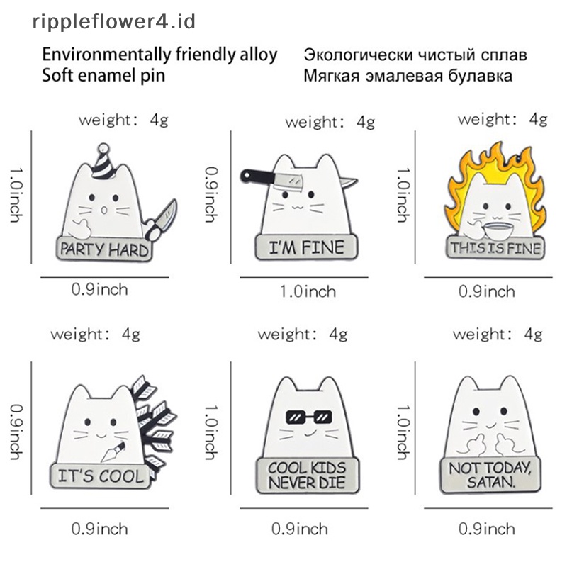 {rippleflower4.id} I'm FINE Enamel Pins Custom COOL KIDS NEVER DIE NOT TODAY Setan Cat Bros Lapel Badge Fun Cartoon Jewelry Gift Untuk Teman Anak~