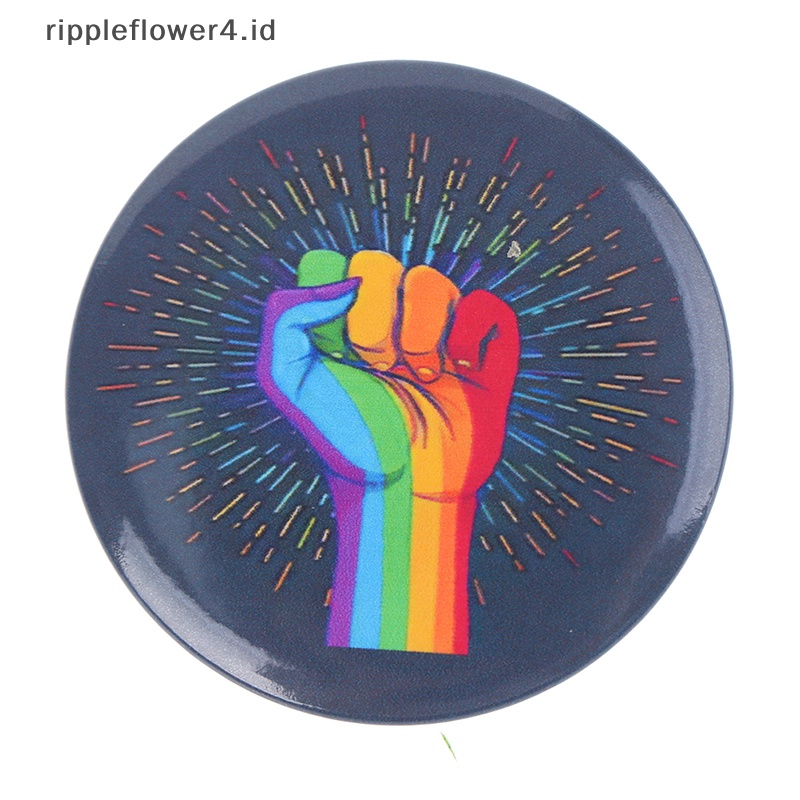 {rippleflower4.id} Lgbt Desain Hujan Kreatif Hati Yeh Jari Pin Bros Pin Logam Lencana Denim~