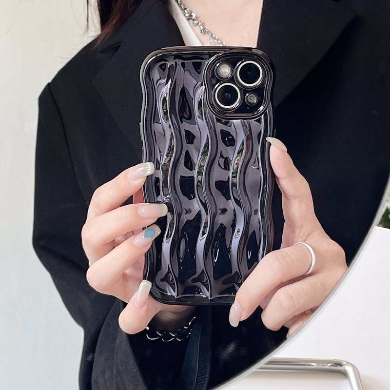 Shine Black Water Wave Soft TPU Case iP iPhone 12 13 14 Pro Max 11 Girl Woman New FTD Casing Apple