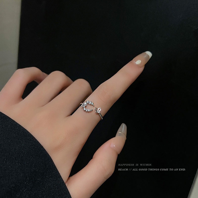 Cincin Pembukaan Geometris Kupu-Kupu Bulan Alloy Berlian Imitasi Korea Untuk Anak Perempuan