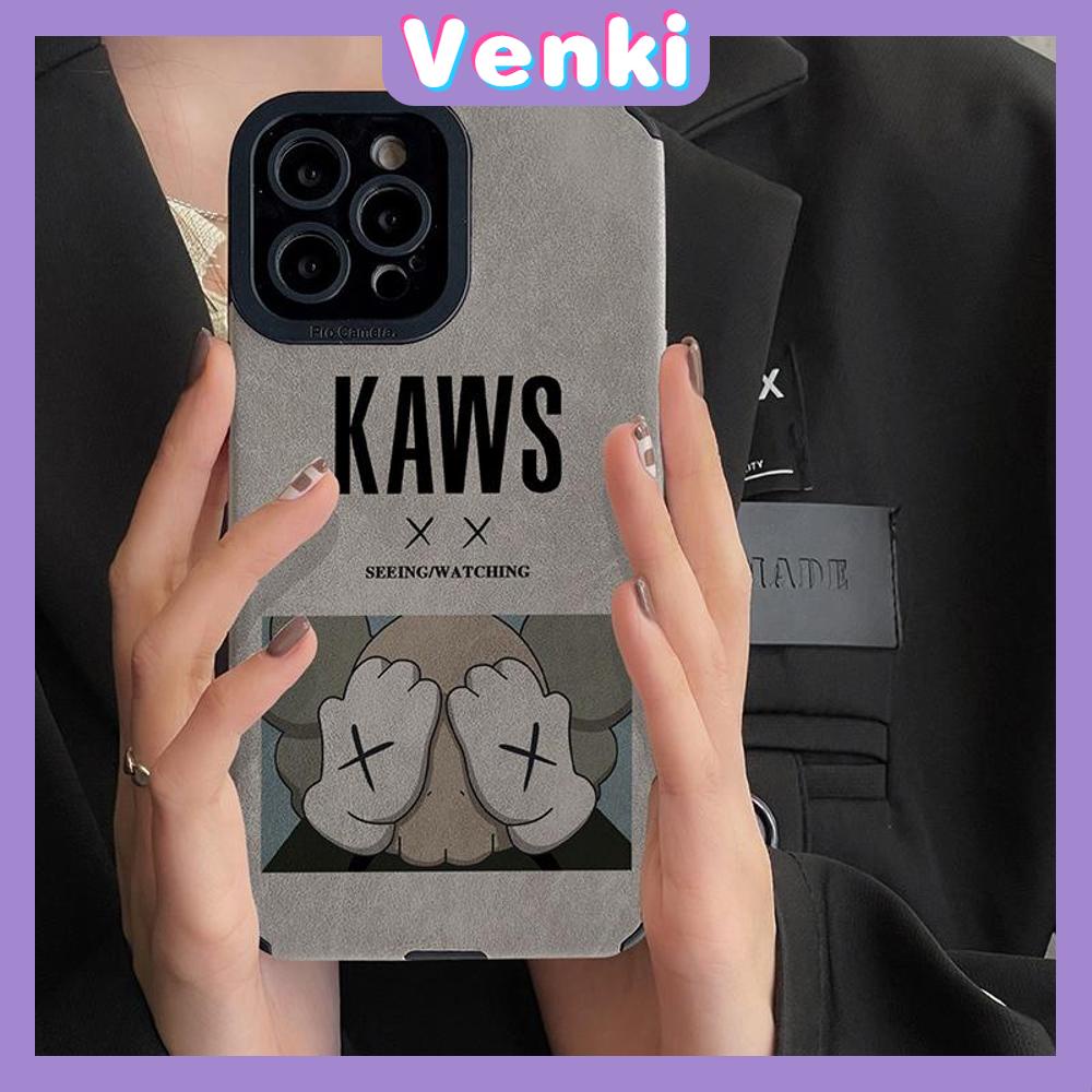 VENKI - Untuk iPhone 11 Case Kulit Kulit Murid Mata Suede Ponsel Case Lembut Tahan Guncangan Airbag Case Protection Camera Simple Bear Kompatibel iPhone 14 13 Pro max 12 xr xs 7 8Plus