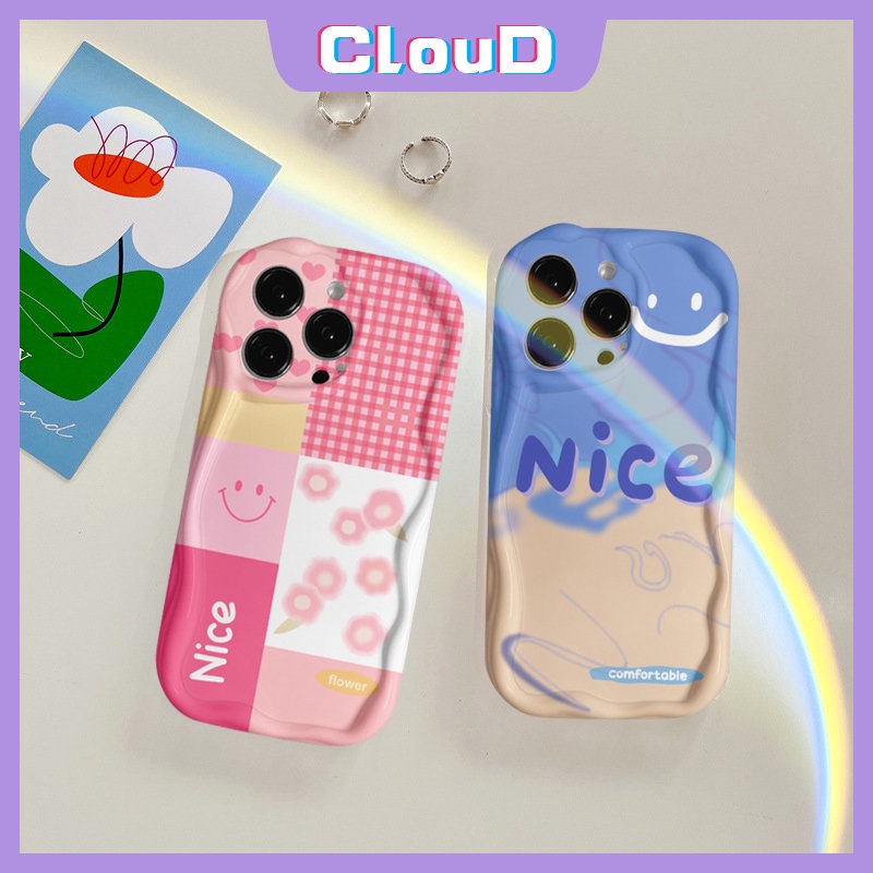 Case Untuk Oppo A57 A55 A92 A16s A31 A7 A17k A12 A53 A77s A5 A1k A15 A9 A5s A52 A16 A54s A3s A16K A76 A54 A95 A16E A96 A74 A17 A77 Huruf Smile Bunga 3D Wavy Curved Edge Soft Cover