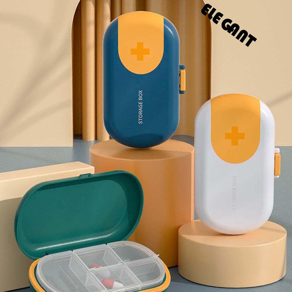 [Elegan] Kotak Penyimpanan Pil Portable Anti Air Kotak Plastik Kapsul Organizer Dengan Pemotong Pil Travel Pill Case