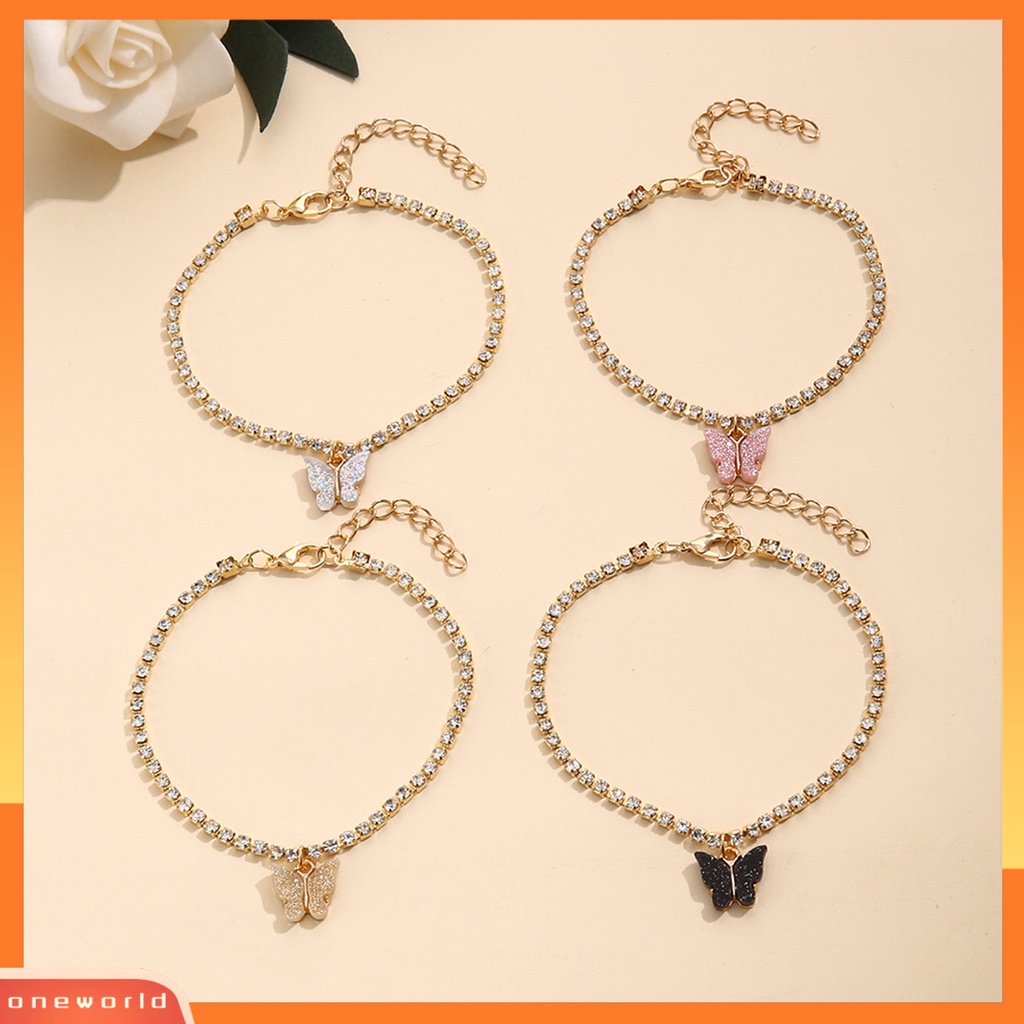 [WOD] 4 Pcs Wanita Gelang Kaki Multilayer Kupu-Kupu Perhiasan Berlian Imitasi Bersinar Rantai Pergelangan Kaki Aksesoris Perhiasan
