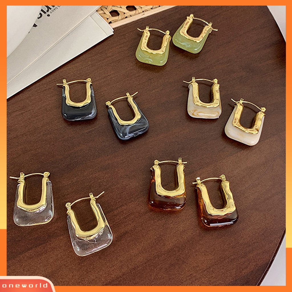 [WOD] 1pasang U-Shaped Piercing Hoop Earrings Akrilik Resin Geometris Vintage Wanita Anting Perhiasan Aksesori