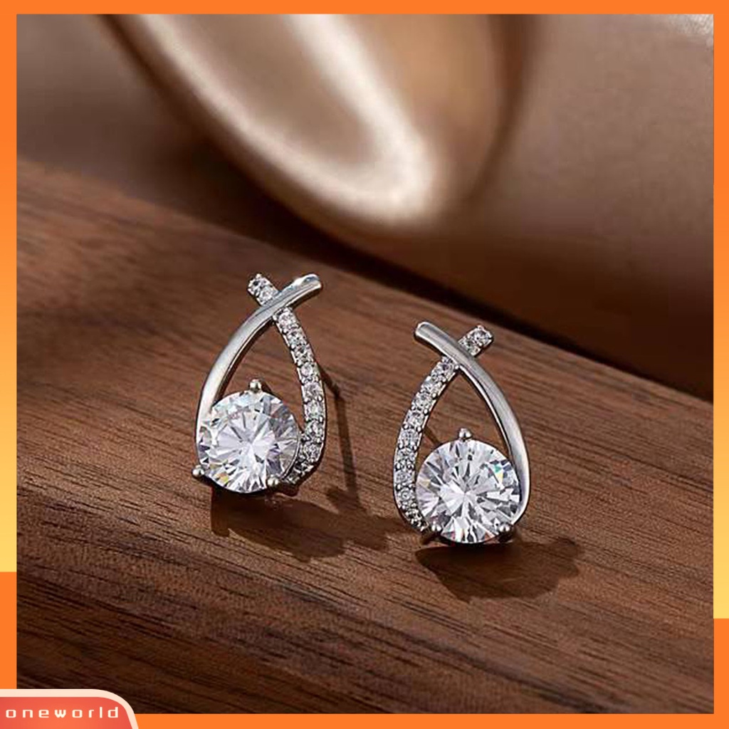 [WOD] 1pasang Anting Tusuk Wanita Cross-cut Rhinestones Perhiasan Tahan Lama Kilau Cerah Ear Studs Untuk Pernikahan