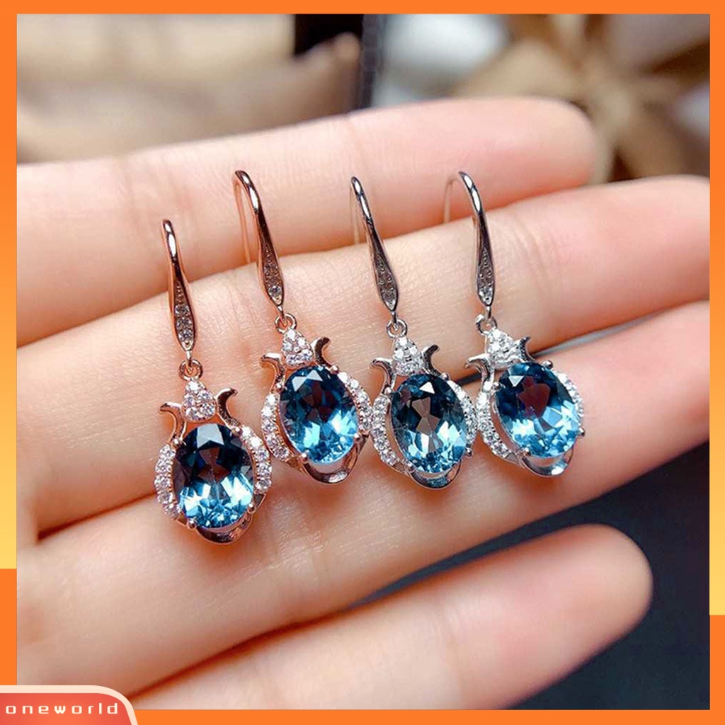 [WOD] 1pasang Anting Kait Imitasi Topaz Berlian Imitasi Wanita Kilau Terang Tahan Lama Drop Earrings Untuk Pernikahan