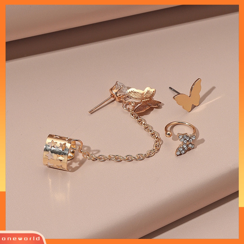 [WOD] Anting Wanita Bentuk Kupu-Kupu Rantai Perhiasan Berlian Imitasi Dekorasi Ear Cuff Stud Earrings Untuk Pakaian Sehari-Hari
