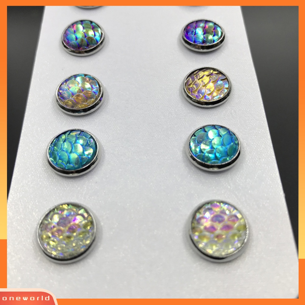 [WOD] 6pcs /Set Fashion Wanita Multicolor Pola Sisik Ikan Ear Stud Earrings Jewelry