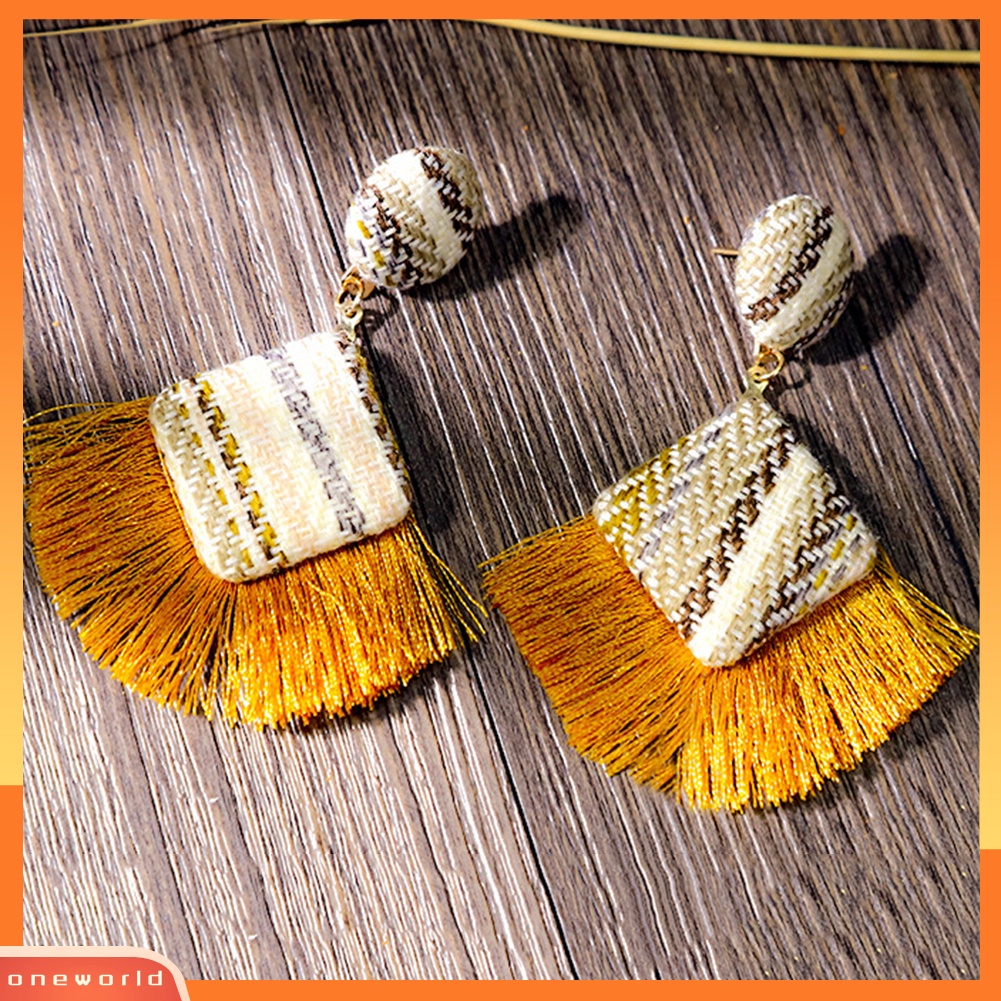 [WOD] Retro Belah Ketupat Kipas Fringe Rumbai Pesona Tenun Laporan Stud Anting Lady Jewelry